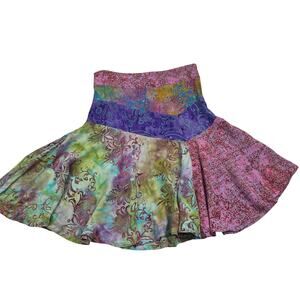 Santiki Vintage Rayon Boho Hippie Tie Dye Floral Watercolor Skirt Women's SZ XS